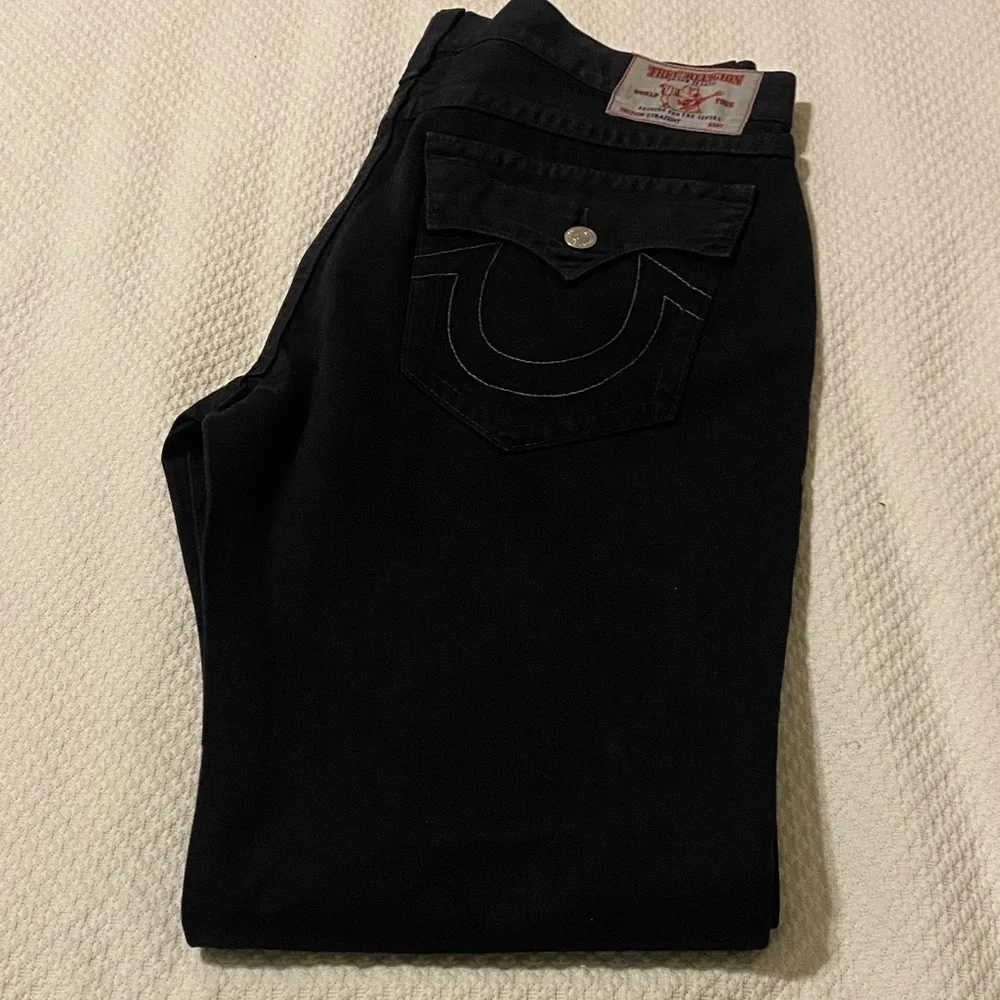 True Religion Men's Dark Jeans with Gold Button